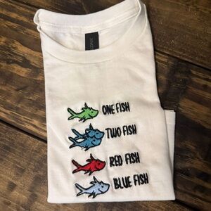 Embroidered White Tee with Colorful Dr Seuss Design